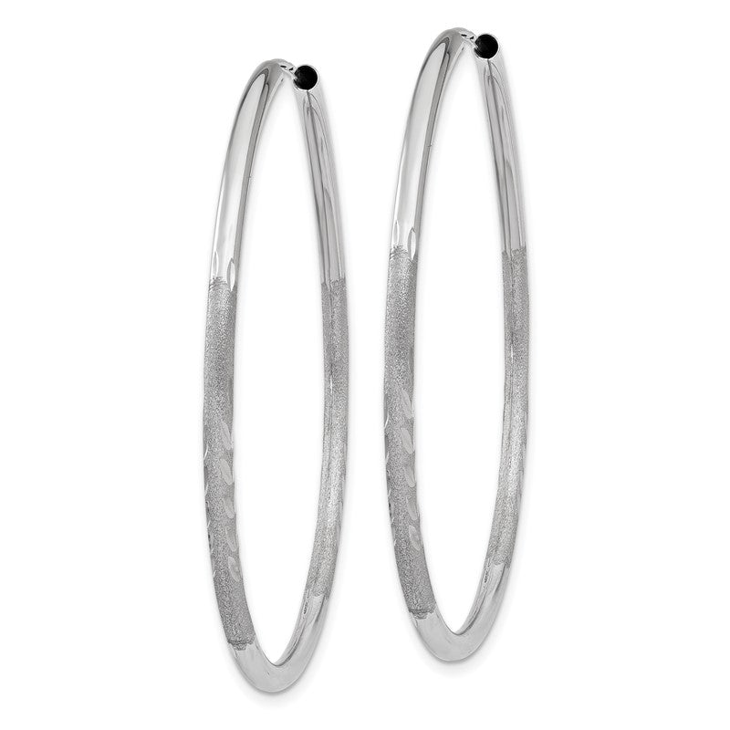 14k White Gold 2x40mm Satin Diamond-cut Endless Tube Hoop Earrings XY1204