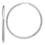 14k White Gold 2x40mm Satin Diamond-cut Endless Tube Hoop Earrings XY1204