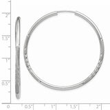 14k White Gold 2x40mm Satin Diamond-cut Endless Tube Hoop Earrings XY1204