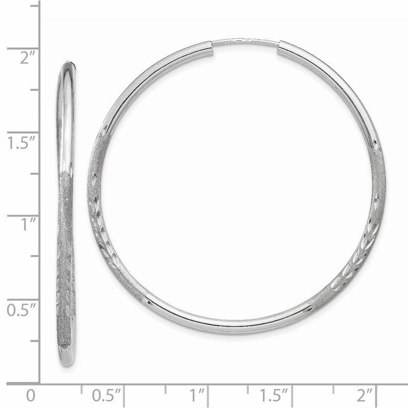 14k White Gold 2x40mm Satin Diamond-cut Endless Tube Hoop Earrings XY1204