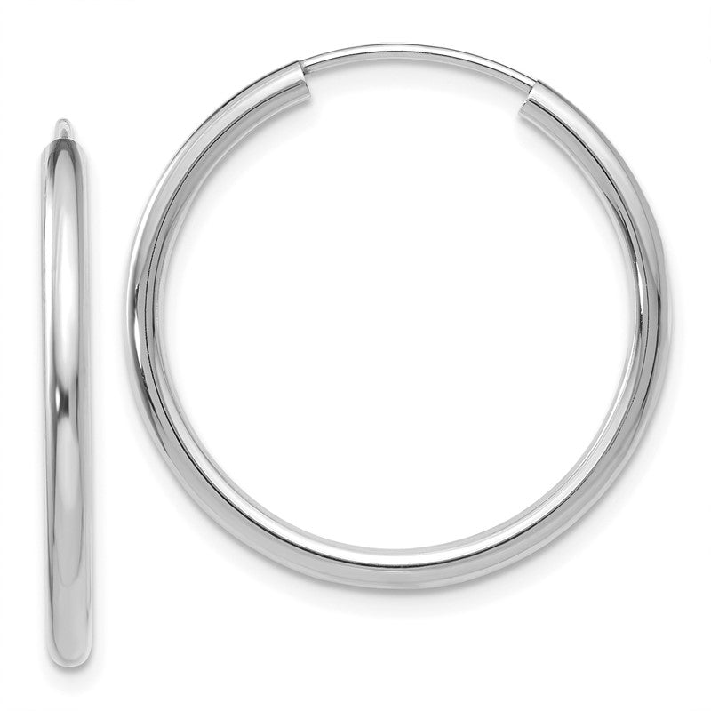 14k White Gold 2x25mm Polished Round Endless Tube Hoop Earrings H992