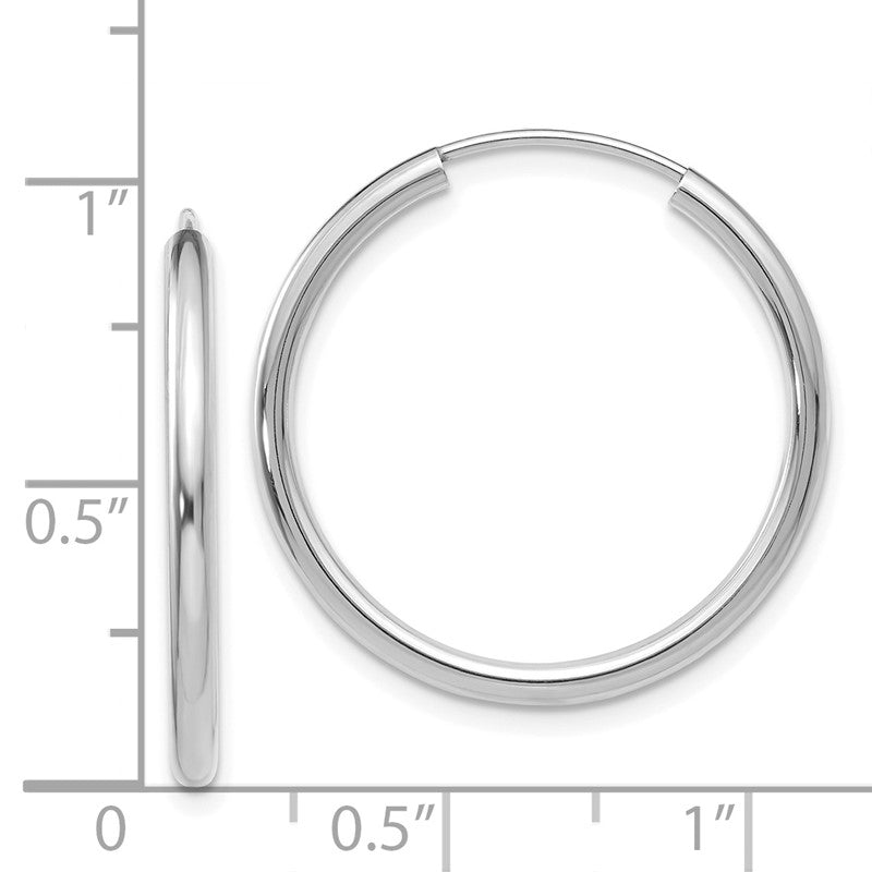 14k White Gold 2x25mm Polished Round Endless Tube Hoop Earrings H992