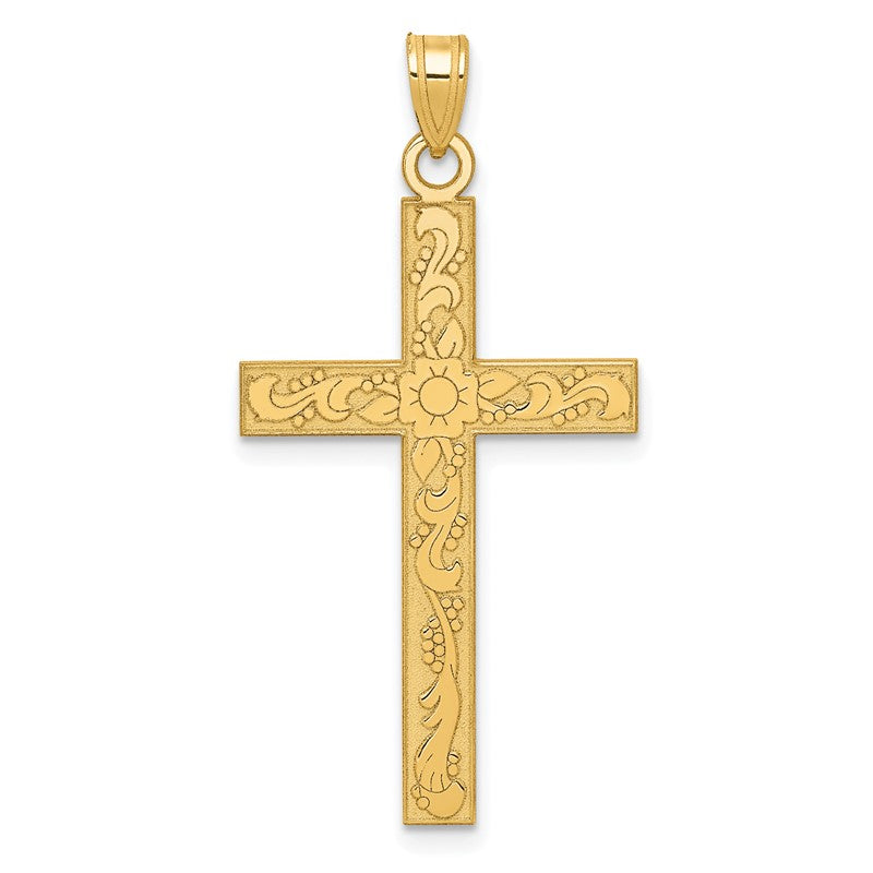 14k Etched Floral Cross Pendant XR139
