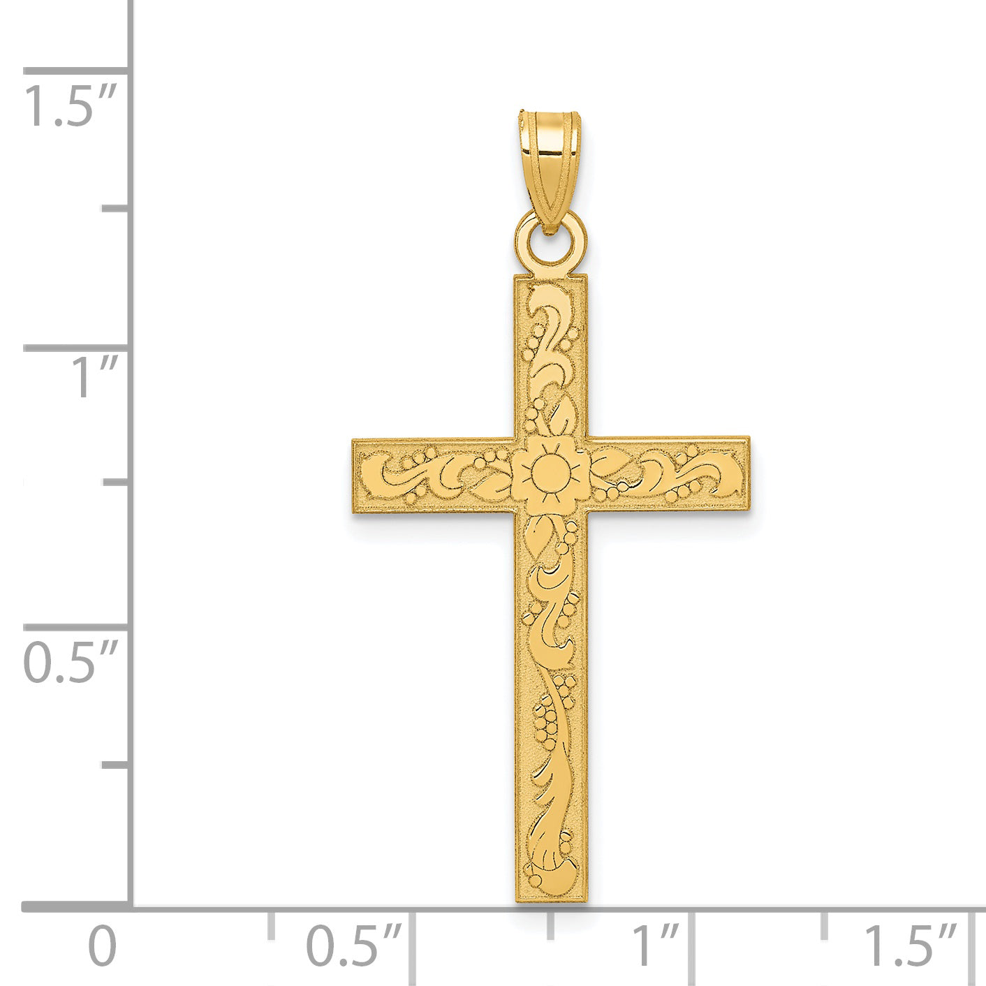 14k Etched Floral Cross Pendant XR139