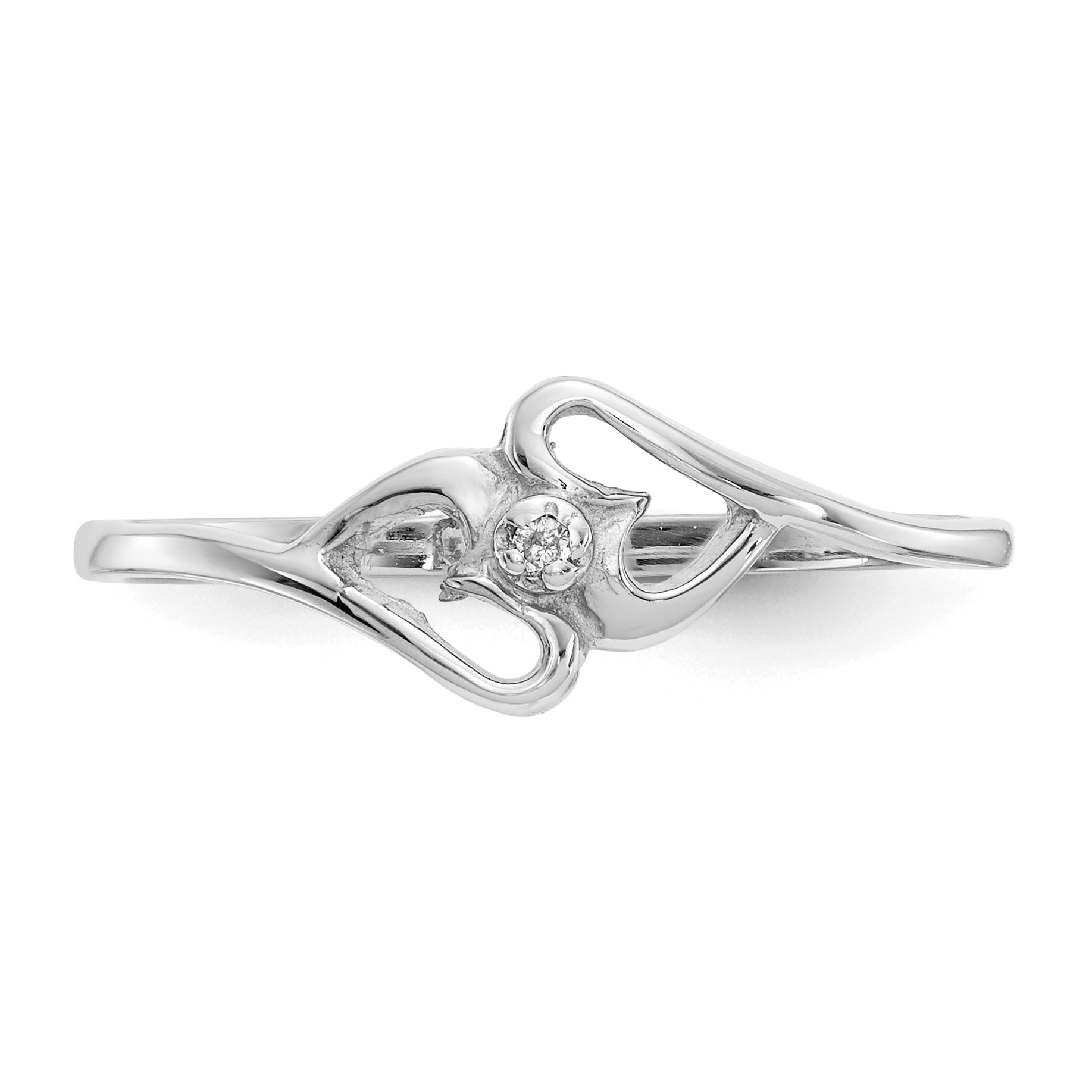 14k White Gold Polished AAA Diamond Two Hearts Ring Y1787AAA
