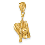 14K Polished 3-D Glove/Bat/Baseball Pendant C2656