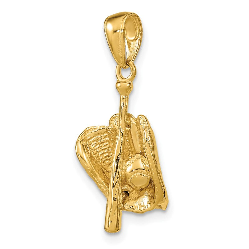 14K Polished 3-D Glove/Bat/Baseball Pendant C2656