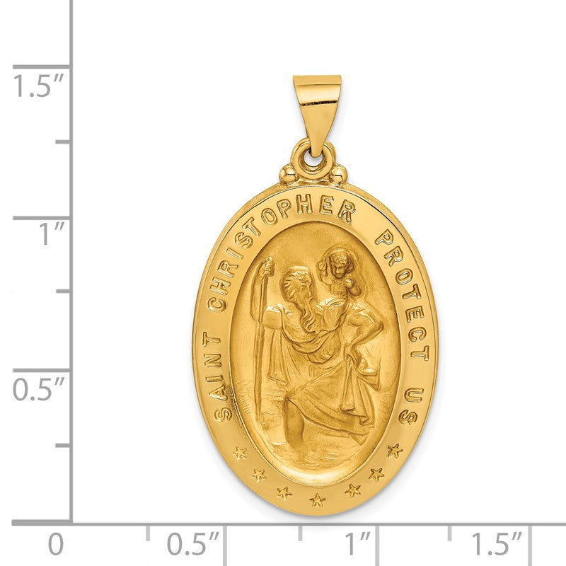 14k Polished and Satin Hollow Saint Christopher Medal Oval Pendant REL139