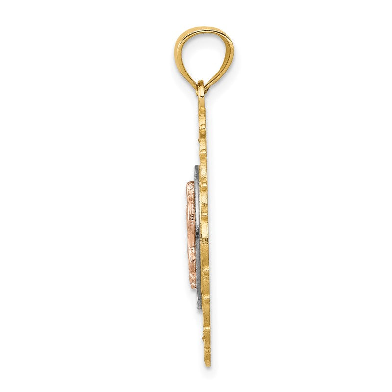 14k Tri-color Our Lady of Guadalupe Oval Pendant D3707
