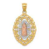 14k Tri-color Our Lady of Guadalupe Oval Pendant D3707