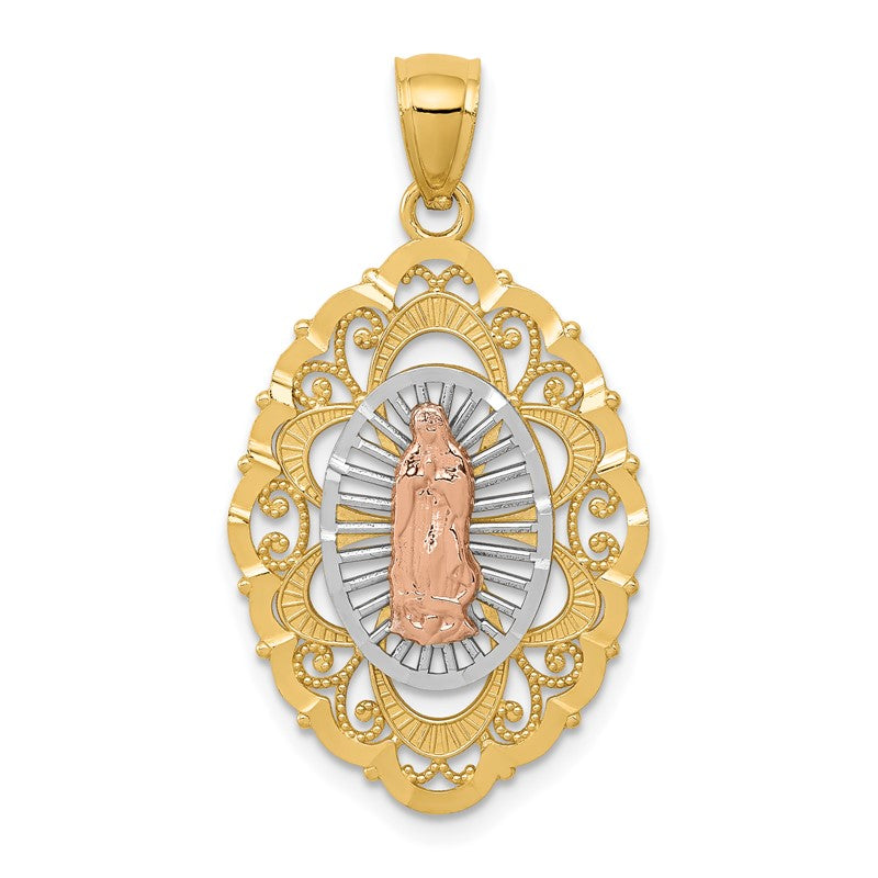 14k Tri-color Our Lady of Guadalupe Oval Pendant D3707