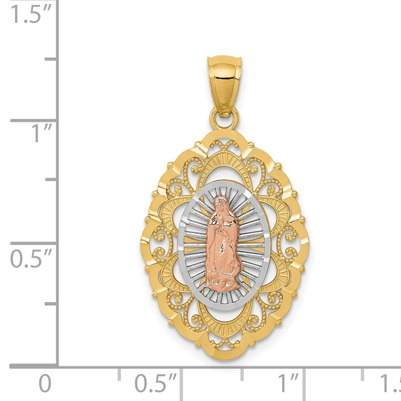 14k Tri-color Our Lady of Guadalupe Oval Pendant D3707