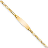 14k Polished Solid Chain/Solid Plate Figaro Link Soft Diamond Shape 19.5x5mm Plate 6 inch Baby/Child ID Bracelet FIG060IDC
