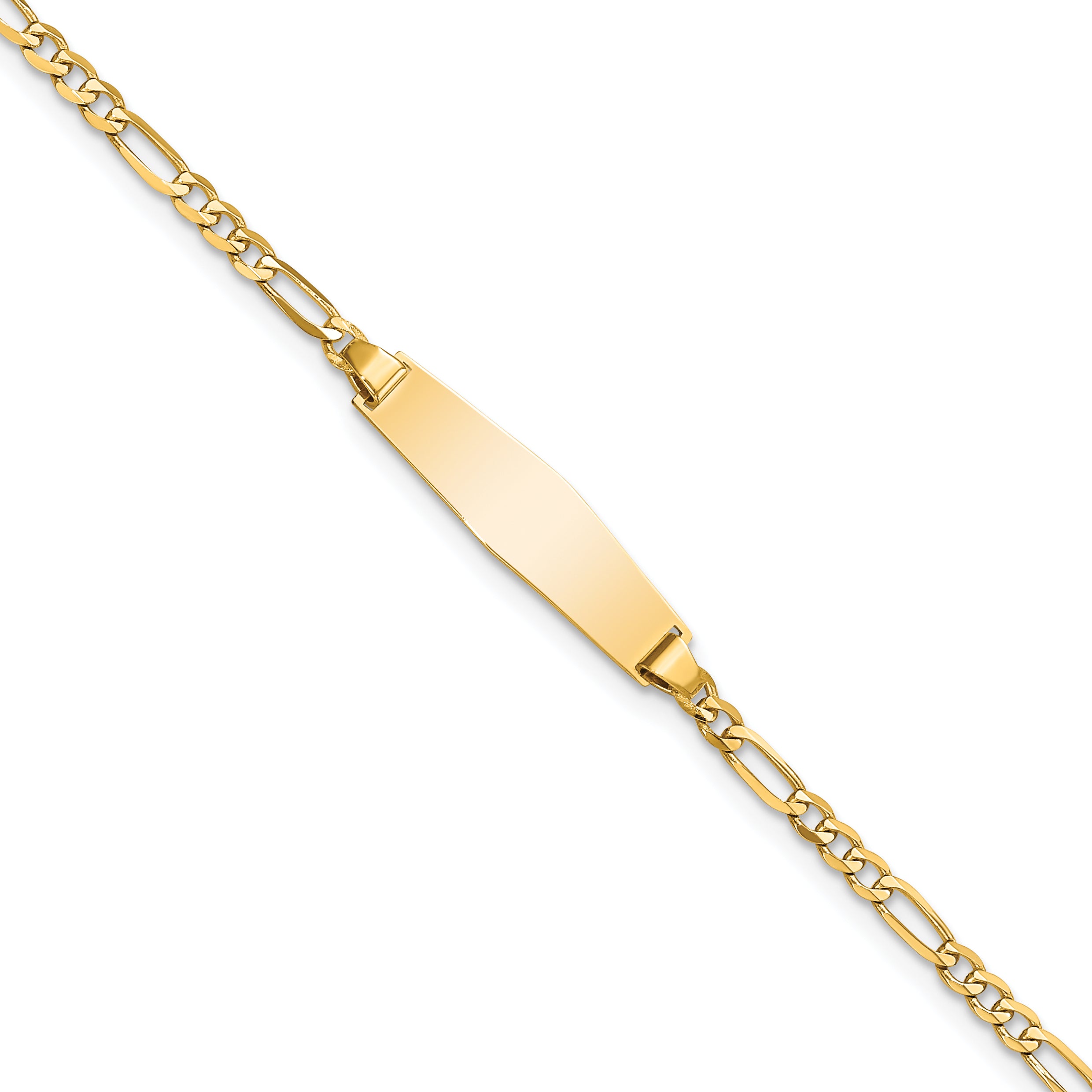 14k Polished Solid Chain/Solid Plate Figaro Link Soft Diamond Shape 19.5x5mm Plate 6 inch Baby/Child ID Bracelet FIG060IDC
