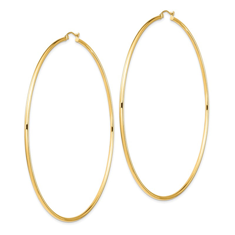 14k 2x90mm Polished Round Tube Hoop Earrings T1158