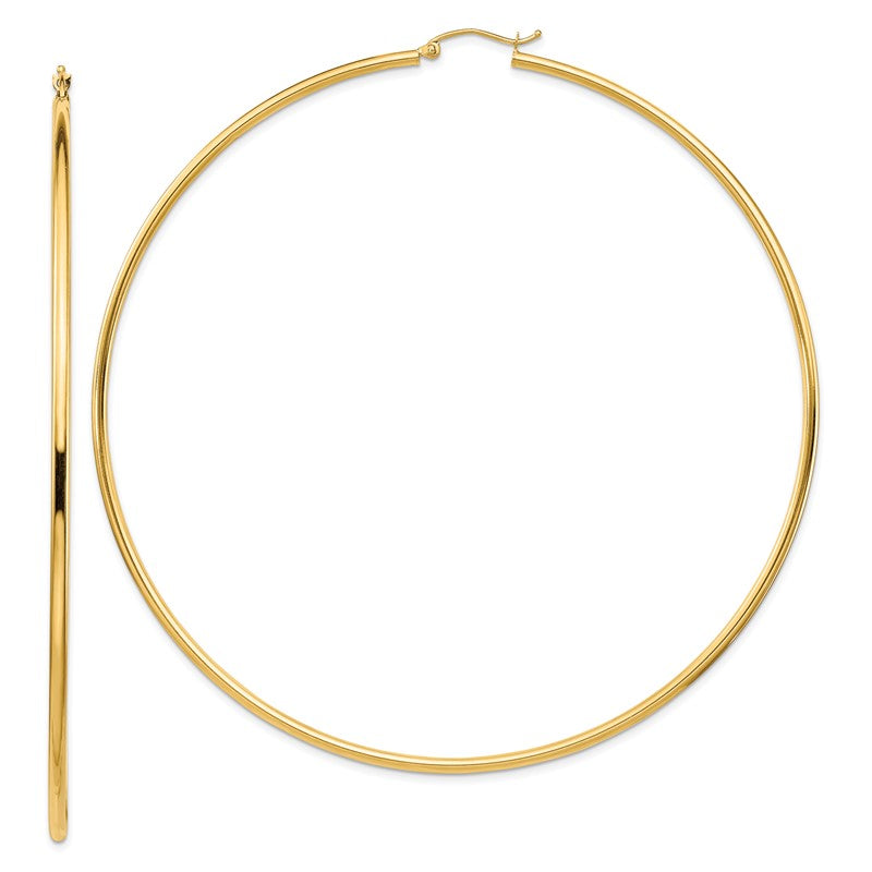 14k 2x90mm Polished Round Tube Hoop Earrings T1158