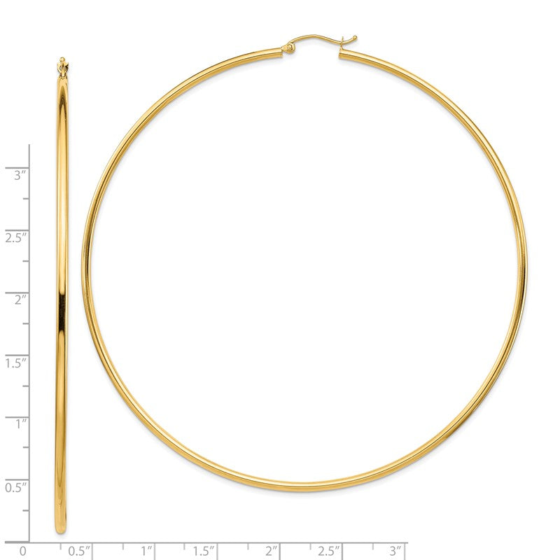 14k 2x90mm Polished Round Tube Hoop Earrings T1158