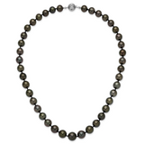 14k White Gold 9-12mm Black Semi-Round Tahitian Saltwater Cultured Pearl Graduated 19 inch Necklace XF464