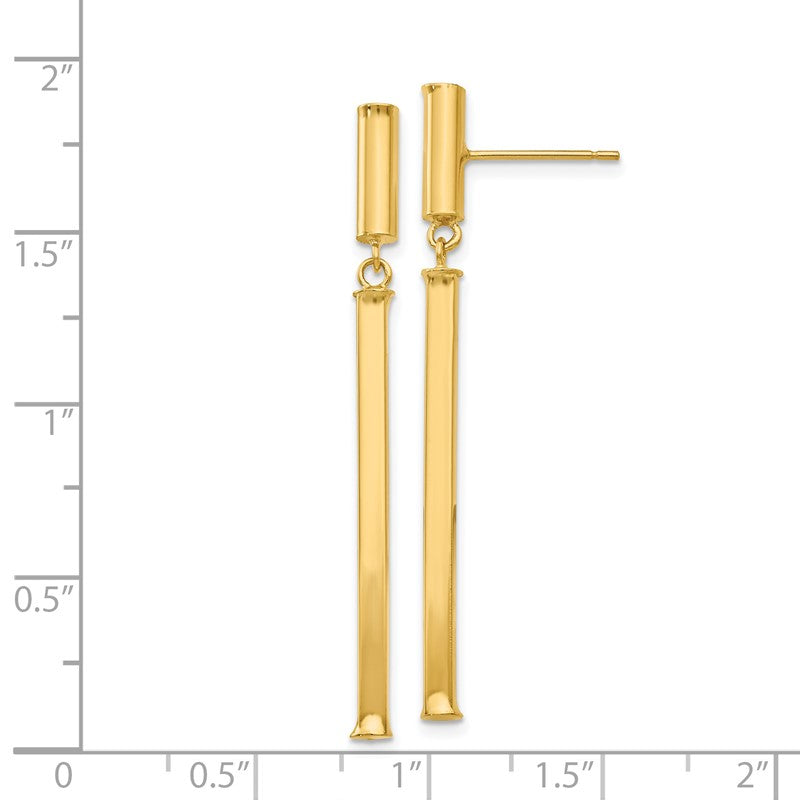 14k Polished Square Bar Dangle Post Earrings E815