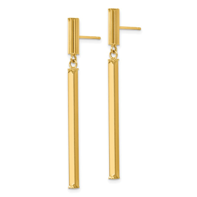 14k Polished Square Bar Dangle Post Earrings E815