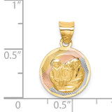 14K with Rose and White Rhodium Diamond-cut Baptism Round Pendant K5674