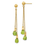 14k 7x5mm Teardrop Peridot Chain Dangle Post Earrings YE894