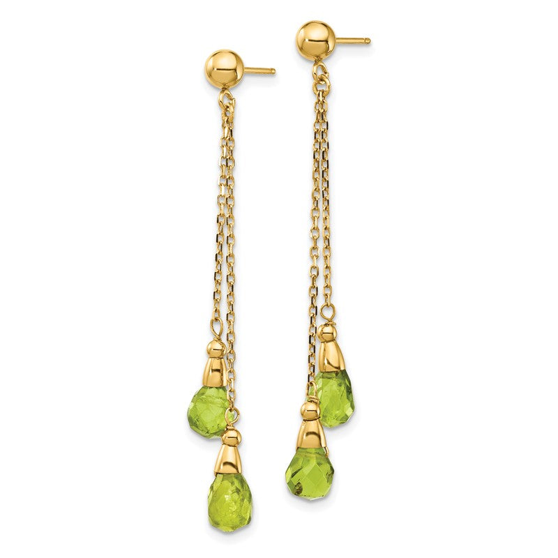 14k 7x5mm Teardrop Peridot Chain Dangle Post Earrings YE894