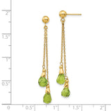 14k 7x5mm Teardrop Peridot Chain Dangle Post Earrings YE894