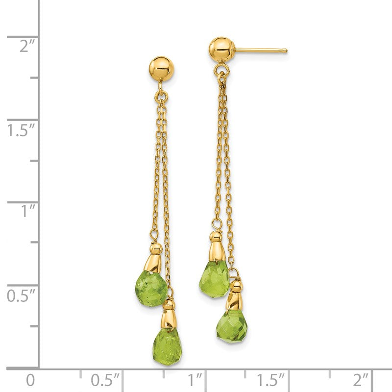14k 7x5mm Teardrop Peridot Chain Dangle Post Earrings YE894