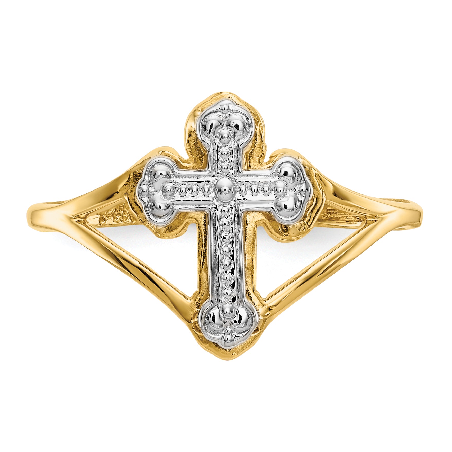 14k and White Rhodium Cross Ring K2054