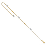 14k Two-tone Textured and Mirror Beads 5-Station 9 inch Plus 1 inch Bead Dangle Extender - Total 10 inch Anklet ANK229