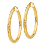 14k 4x45mm Diamond-cut Round Tube Hoop Earrings TC537