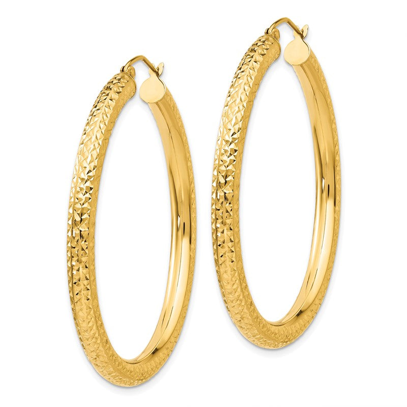 14k 4x45mm Diamond-cut Round Tube Hoop Earrings TC537