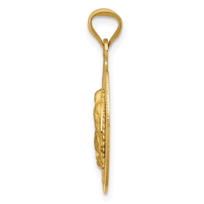 14K Polished Diamond-cut Semi-solid Our Lady Of Guadalupe Oval Pendant K5633