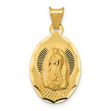 14K Polished Diamond-cut Semi-solid Our Lady Of Guadalupe Oval Pendant K5633