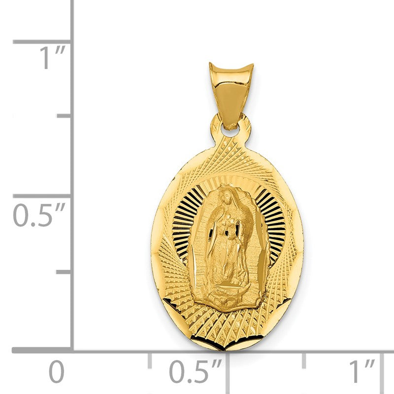 14K Polished Diamond-cut Semi-solid Our Lady Of Guadalupe Oval Pendant K5633