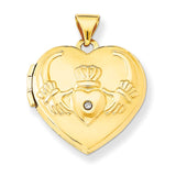 14k Diamond Claddagh with Poem on Reverse 18mm Heart Locket XL80