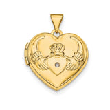 14k Diamond Claddagh with Poem on Reverse 18mm Heart Locket XL80