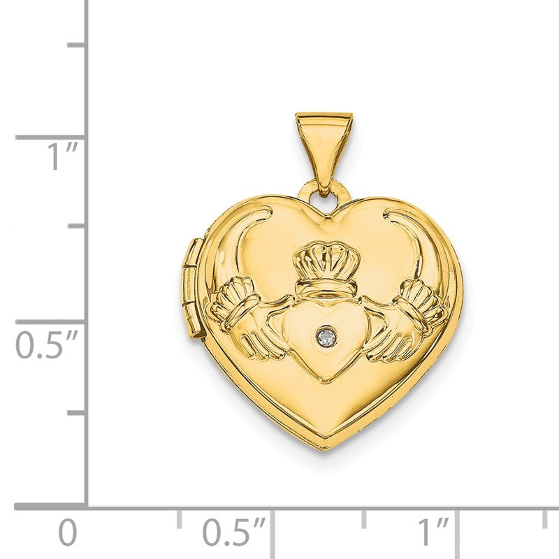 14k Diamond Claddagh with Poem on Reverse 18mm Heart Locket XL80