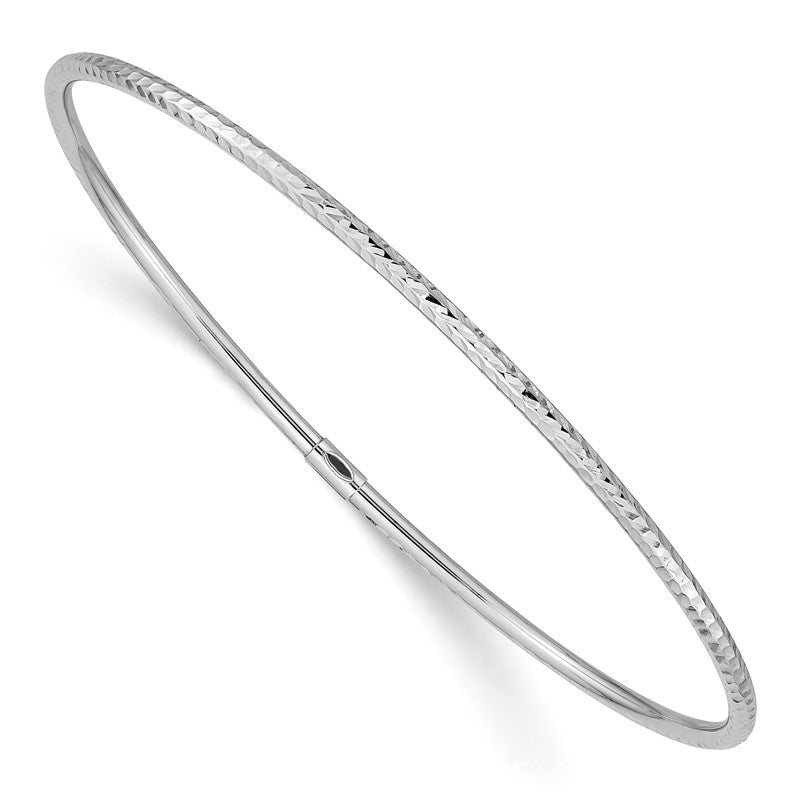 14k White Gold Polished Diamond-cut Tube 2.00mm Slip-on Round Bangle Bracelet DB485