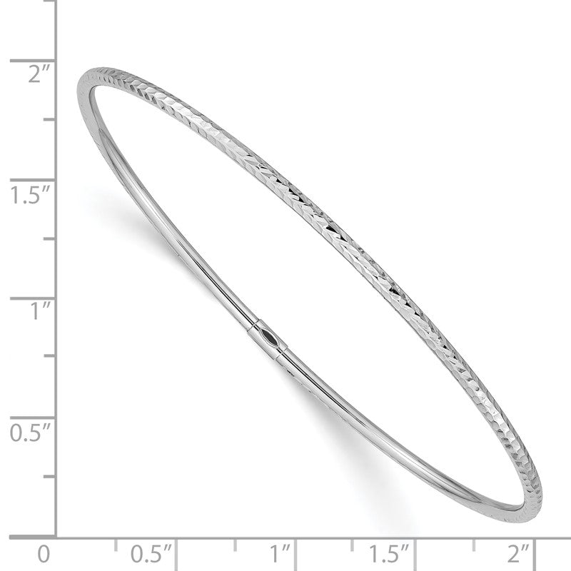 14k White Gold Polished Diamond-cut Tube 2.00mm Slip-on Round Bangle Bracelet DB485
