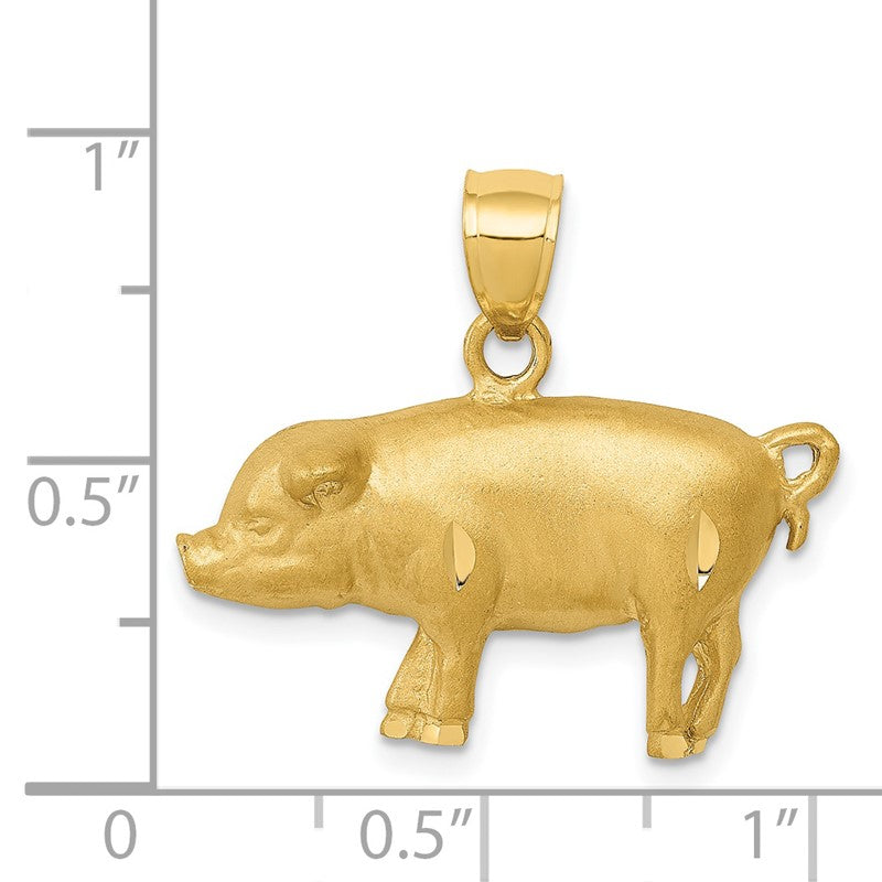 14K Satin Diamond-cut Pig Pendant C4060