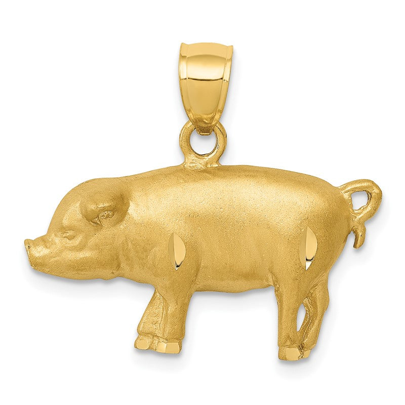 14K Satin Diamond-cut Pig Pendant C4060