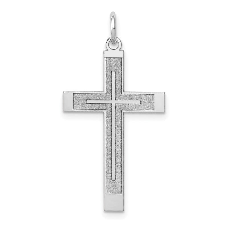 14K White Gold Laser Designed Cross Pendant XR946