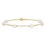14k 6-7mm White Near-Round Freshwater Cultured Pearl 6-Station 9 inch Anklet XF559
