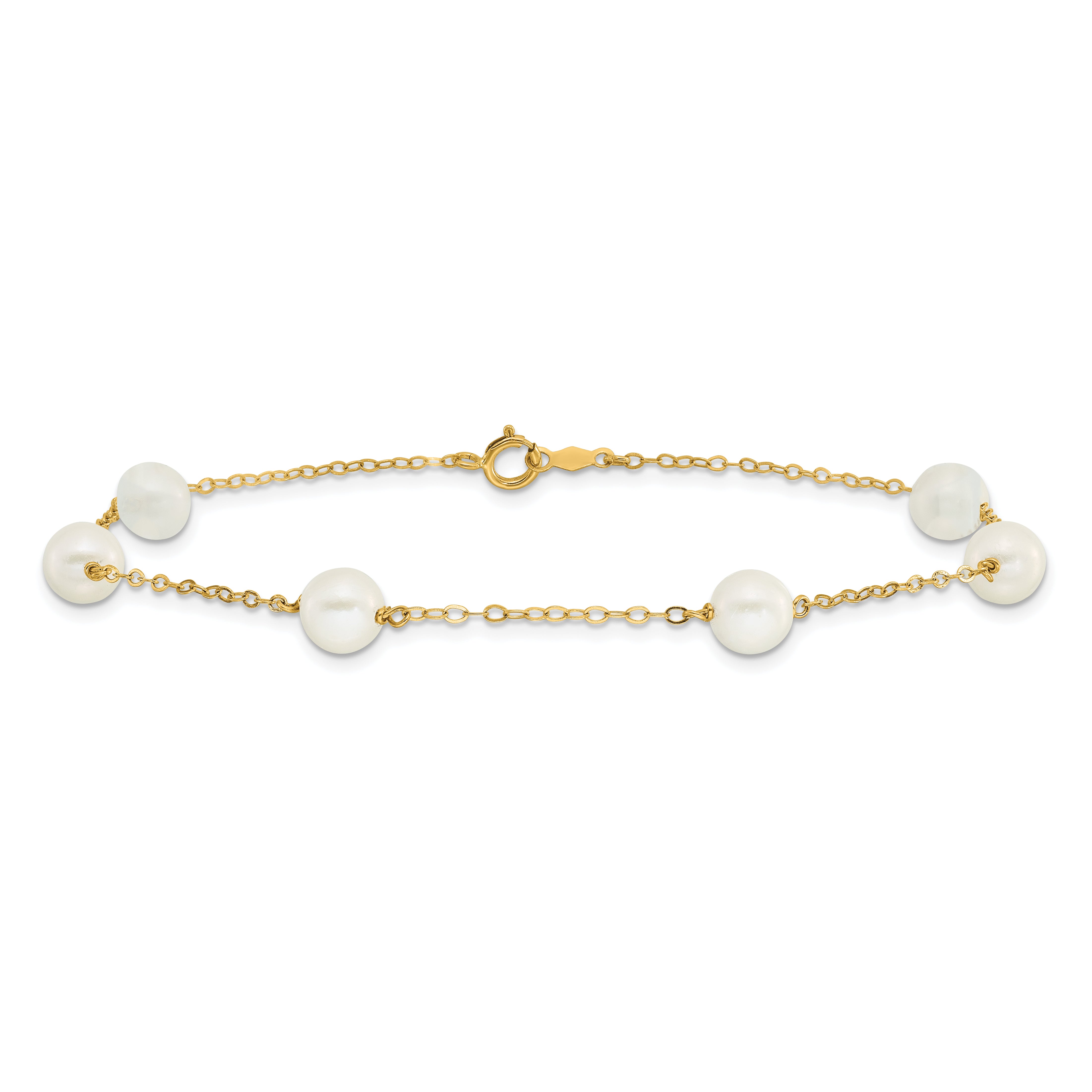 14k 6-7mm White Near-Round Freshwater Cultured Pearl 6-Station 9 inch Anklet XF559