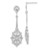 14k White Gold Diamond-cut Filigree Medallion Dangle Post Earrings TP137