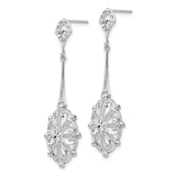 14k White Gold Diamond-cut Filigree Medallion Dangle Post Earrings TP137
