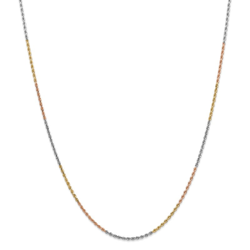14K Tri-colored 10 inch 1.75mm Diamond-cut Rope with Lobster Clasp Anklet 014TC
