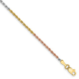 14K Tri-colored 10 inch 1.75mm Diamond-cut Rope with Lobster Clasp Anklet 014TC